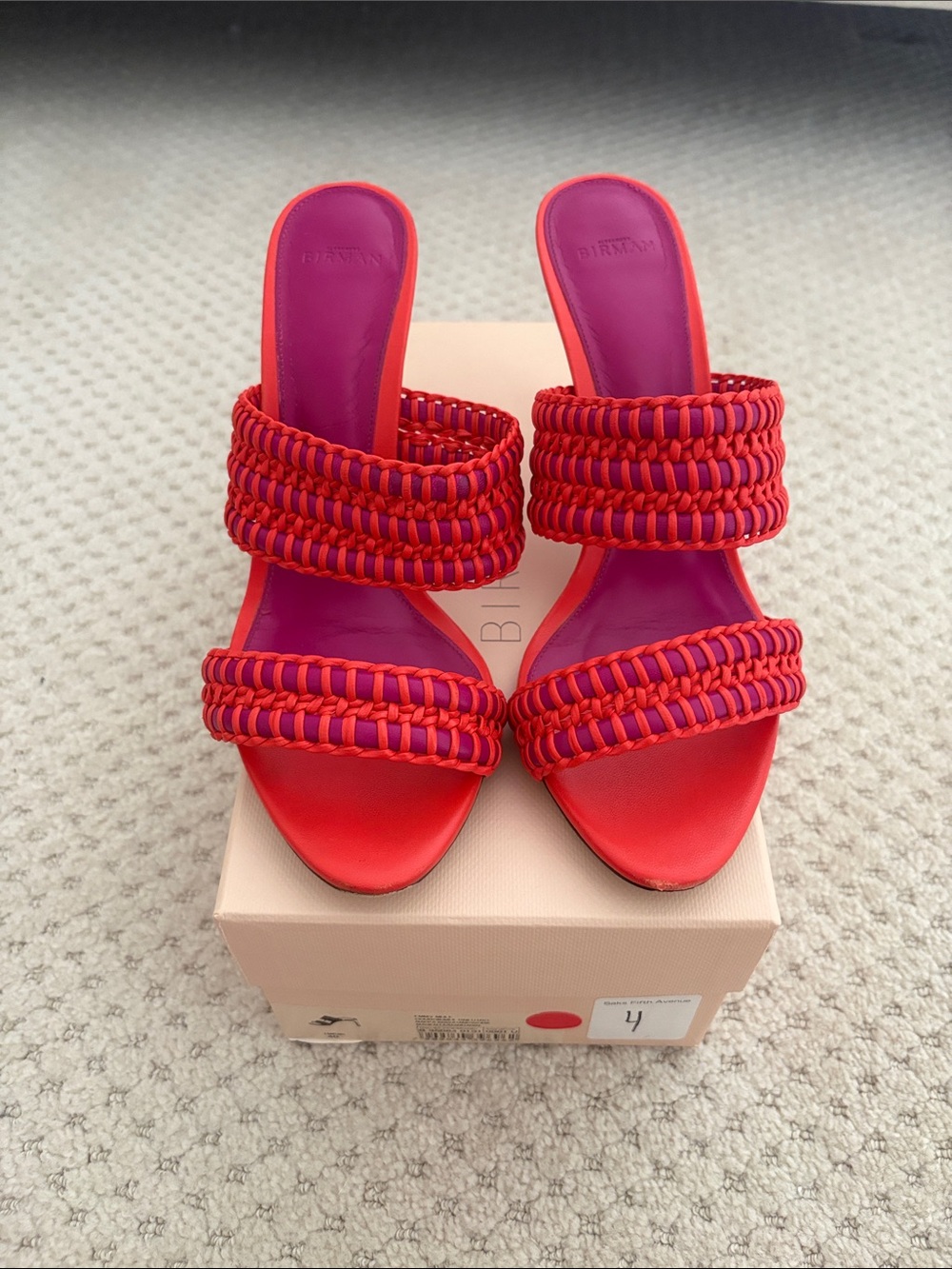 Alexandre Birman Red and Fuchsia Braided Double-Strap Slide Mules
